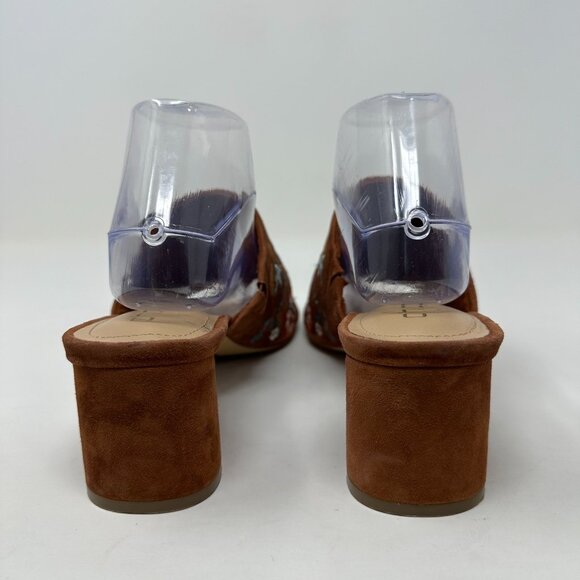 Chicos Slide Sandals Size 9 Brown Suede Floral Embroidered Wanda Heels - Picture 8 of 12
